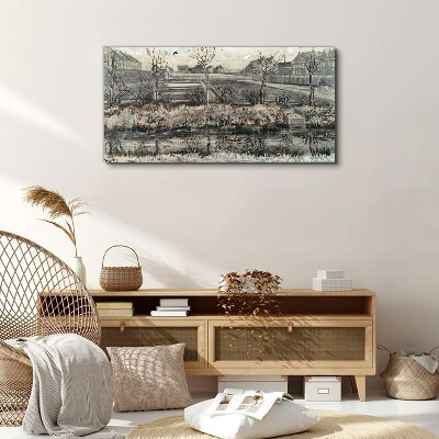 View of the village in winter Print on canvas