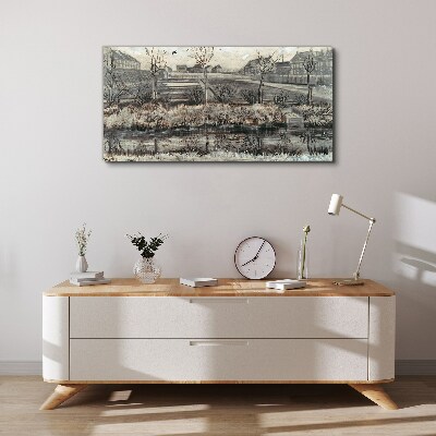 View of the village in winter Print on canvas