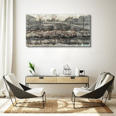 View of the village in winter Print on canvas