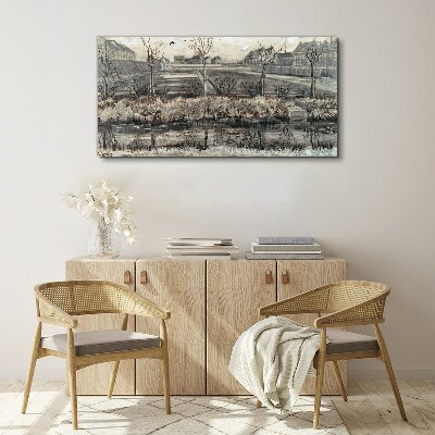 View of the village in winter Print on canvas