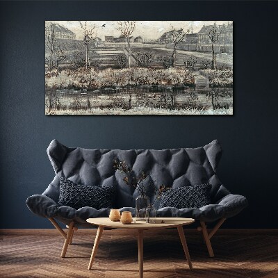 View of the village in winter Print on canvas