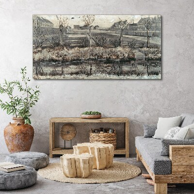 View of the village in winter Print on canvas