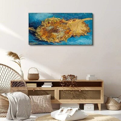 Sunflower on a blue background Print on canvas