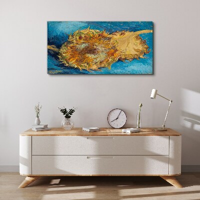 Sunflower on a blue background Print on canvas