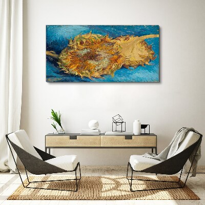 Sunflower on a blue background Print on canvas