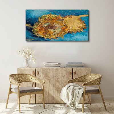 Sunflower on a blue background Print on canvas