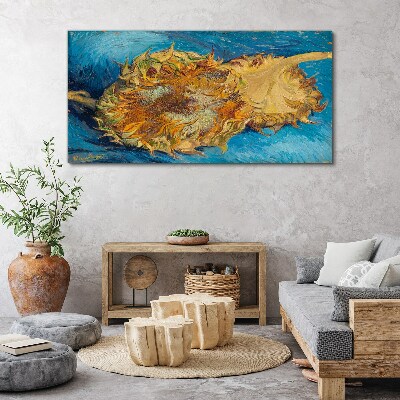 Sunflower on a blue background Print on canvas