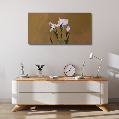 Iris flowers on a brown background Print on canvas