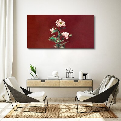 Flowers on a red background Canvas wall art