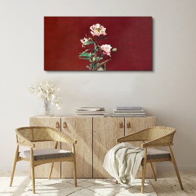 Flowers on a red background Canvas wall art
