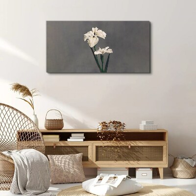 White irises on a gray background Print on canvas