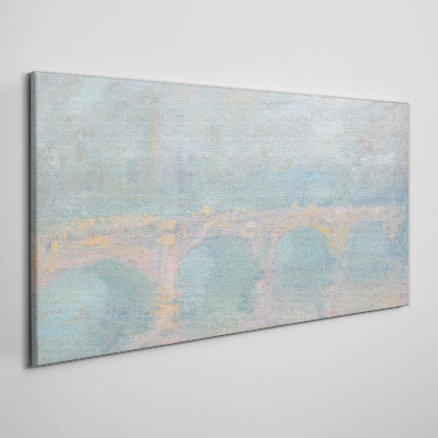 Bridge in the morning fog Canvas wall art