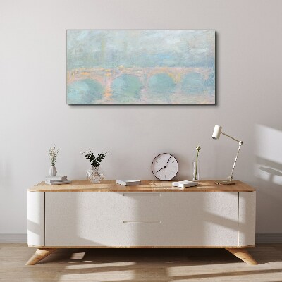 Bridge in the morning fog Canvas wall art