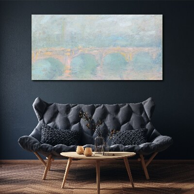 Bridge in the morning fog Canvas wall art