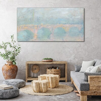 Bridge in the morning fog Canvas wall art