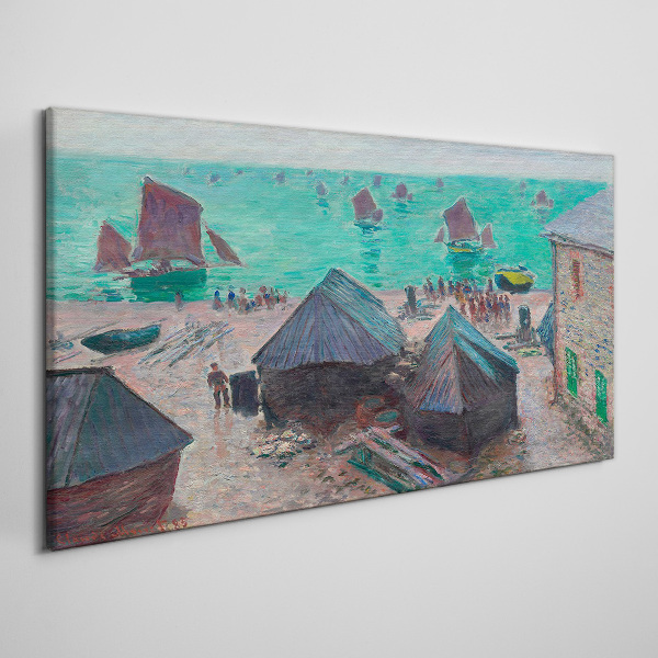 Seaside landscape with boats Canvas wall art