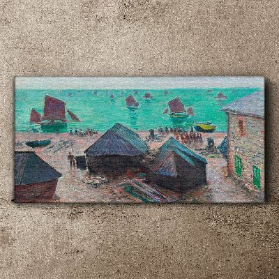 Seaside landscape with boats Canvas wall art