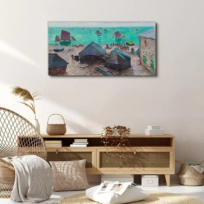 Seaside landscape with boats Canvas wall art