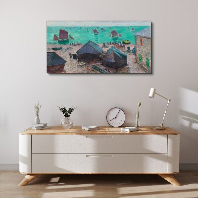 Seaside landscape with boats Canvas wall art
