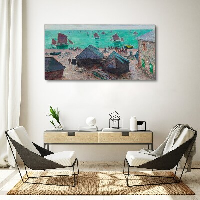 Seaside landscape with boats Canvas wall art