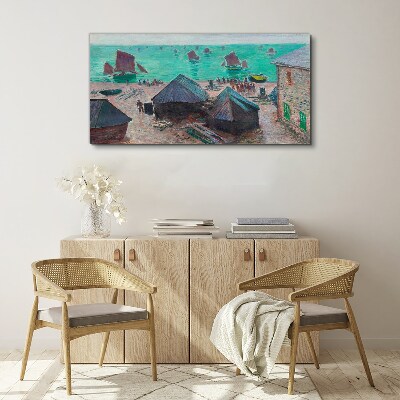 Seaside landscape with boats Canvas wall art