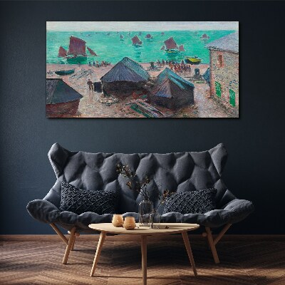 Seaside landscape with boats Canvas wall art