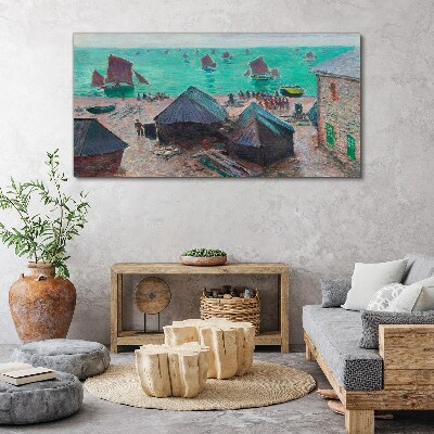 Seaside landscape with boats Canvas wall art