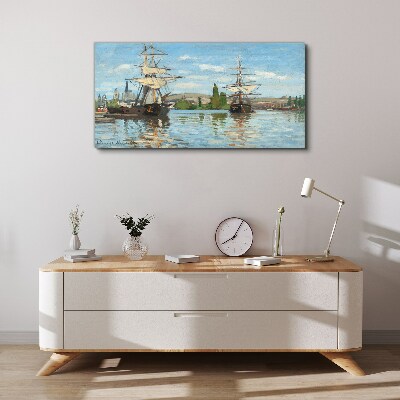 Sailing ships on the river Canvas wall art