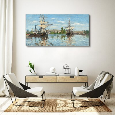 Sailing ships on the river Canvas wall art