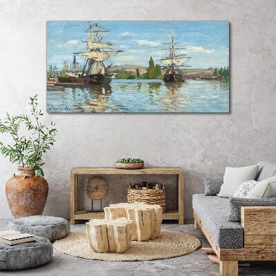Sailing ships on the river Canvas wall art