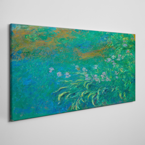 Green landscape with flowers Canvas wall art