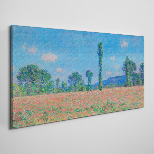Flower field under blue sky Print on canvas