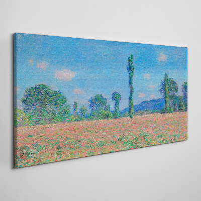 Flower field under blue sky Print on canvas