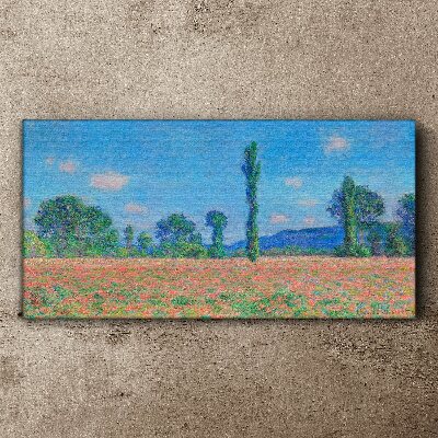 Flower field under blue sky Print on canvas