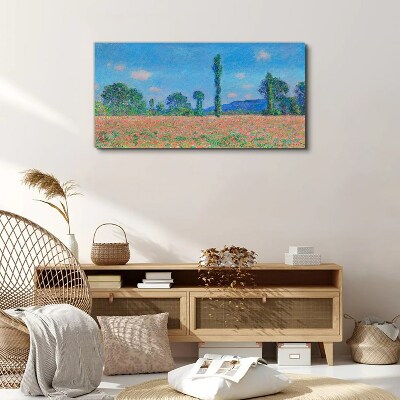 Flower field under blue sky Print on canvas