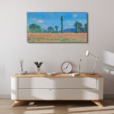 Flower field under blue sky Print on canvas