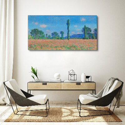 Flower field under blue sky Print on canvas