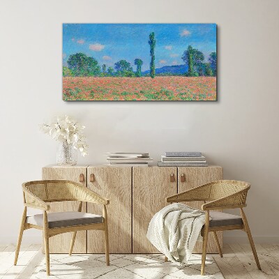 Flower field under blue sky Print on canvas