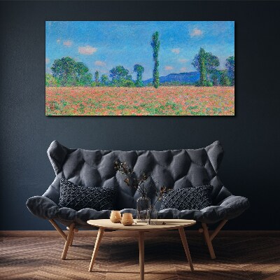 Flower field under blue sky Print on canvas
