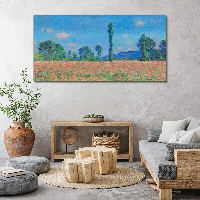 Flower field under blue sky Print on canvas