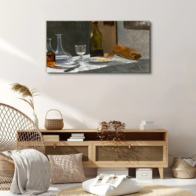 Still life with bottles and glass Print on canvas
