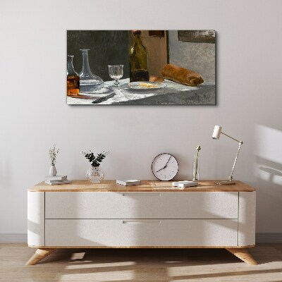 Still life with bottles and glass Print on canvas