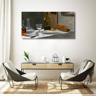 Still life with bottles and glass Print on canvas