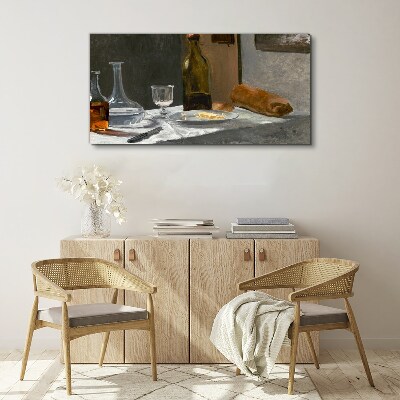 Still life with bottles and glass Print on canvas