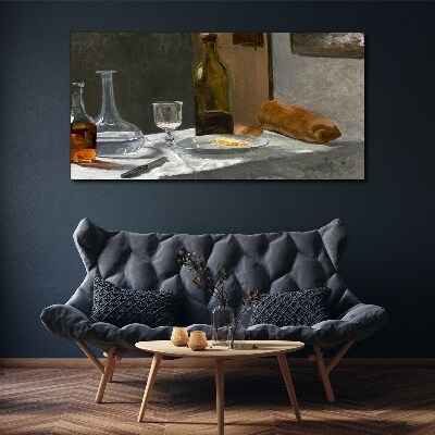 Still life with bottles and glass Print on canvas