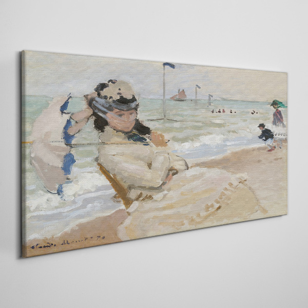Woman on the beach with an umbrella Canvas wall art