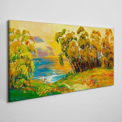Water meadow forest sunset Canvas Wall art