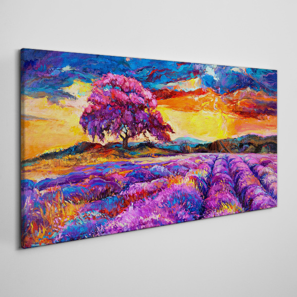Purple lavender fields at sunset Canvas wall art