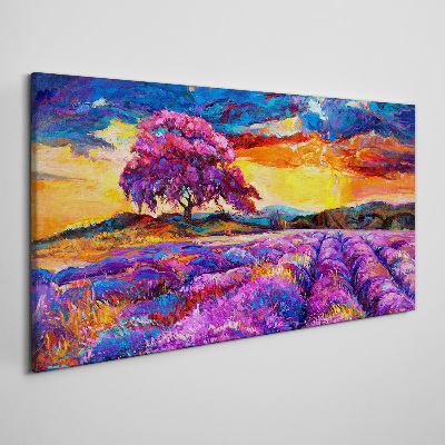 Purple lavender fields at sunset Canvas wall art