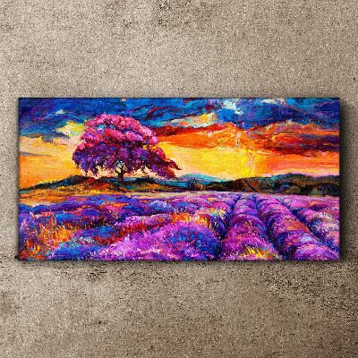 Purple lavender fields at sunset Canvas wall art
